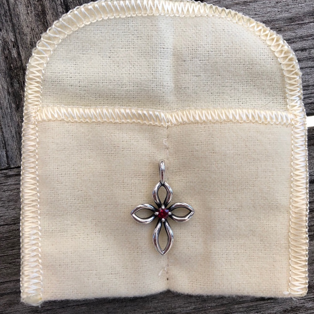 James Avery Remembrance Cross with Ruby Charm